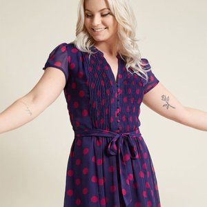 ModCloth Office Hours Enlightenment A-Line Dress in Polka Dot